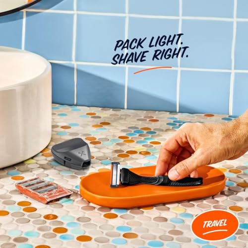Dollar Shave Club | Travel Shave Set | 4 Swift Rinse Refill Cartridges, 1 Handle (Black), 1 Razor Cover