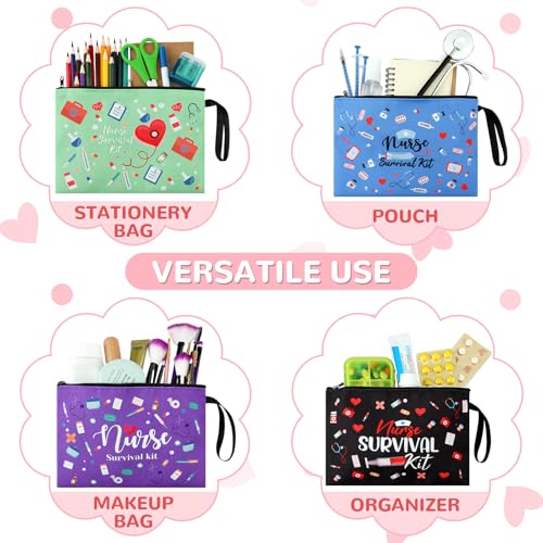 24 Pack Nurse Cosmetic Bags Bulk Novelty 2026 Nurses Week Gift Nursing Survival Kit Canvas Zipper Pouch Bags Thank You Gift for Nursing Week Medical Assistant Healthcare Graduation(Classic)