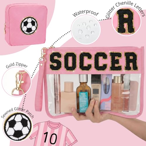 Soccer Gifts, Easter Basket Stuffers, Soccer Makeup Bag with Chenille Letter, Sports Fan Birthday Gift, Soccer Lover & Team Gifts, Gift for Daughter Son Her Him Friends