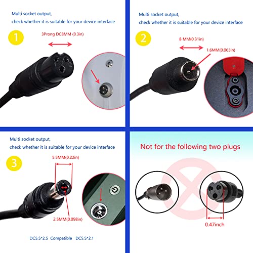 42V 2A 3 in 1 Charger with 3 Connections for Lithium Battery Charging and Vacuum Cleaner Charging Compatible with Jetson Swagtron Gotrax Swagway Razor