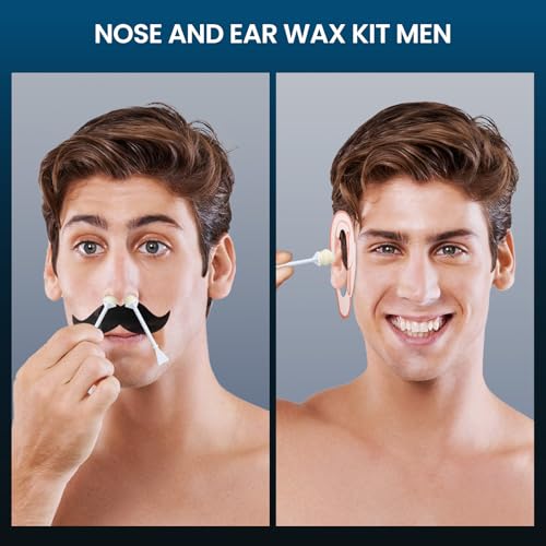 Nose Wax Kit Men, Ear Hair Removal For Men, Ear Hair Waxing Kit with 100 g Wax, 40 Nose Sticks, 20 Times Use, Usb Rapid Heating, Constant Temperature, Painless, Black