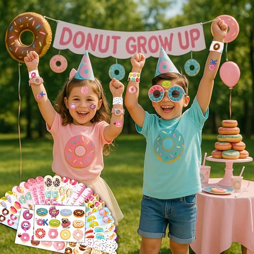 48PCS Donut Party Set - 24PCS Temporary Tattoos & 24PCS Slap Bracelets - Sweet Treat-Themed Birthday Supplies, Baby Shower Gifts, Classroom Rewards & Party Decor for Kids (Boys & Girls)