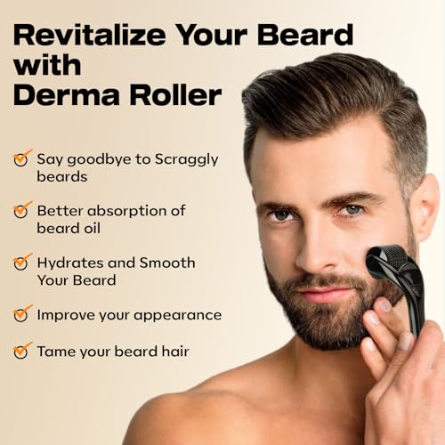 Waking Forest Derma Roller 0.25mm & Beard Oil(1oz), Sandalwood Beard Kit, Microneedle Beard Roller with 540 Titanium, Natural Moisturize with Vitamin E Beard Oil for Men, Fathers Boyfriend Dad