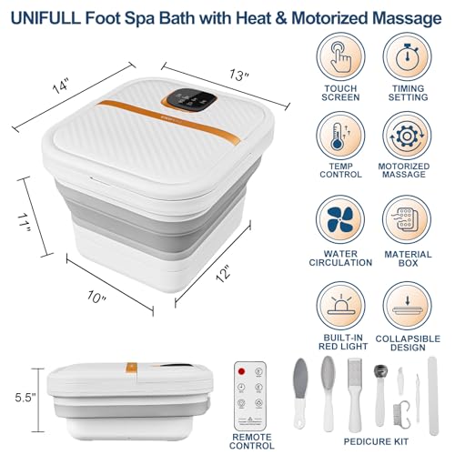 Collapsible Foot Spa Bath with Heat, Motorized Massager, Touch Screen, Foot Pedicure Kit, Temperature Control, Pedicure Foot Spa, Foot Bath