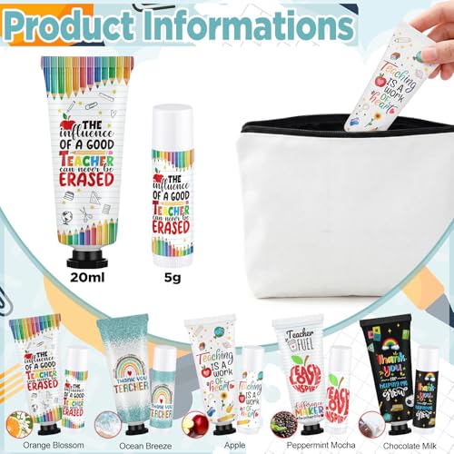 Loopeer 30 Sets Teacher Appreciation Gifts Bulk 5 Style Travel Size Lip Balm and Hand Cream Thank You Gift Sets for Teacher Staff Team Woman Man Office Supplies Back to School Party Favors