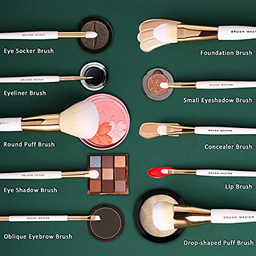 Makeup Brushes Set 10Pcs Professional Kabuki Foundation Eyeshadow Blush Blending Lip Full Face Cosmetic Kit W/Makeup Brush Set with Holder