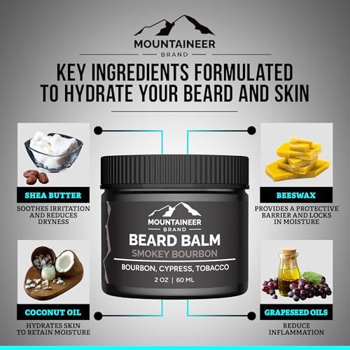 Mountaineer Brand Natural Beard Balm with Smokey Bourbon Scent | Scents Inspired by Nature | Beard Butter for Men | Leave in Condidtioner | Hydrates, Softens and Tames | Made in West Virginia | 2oz