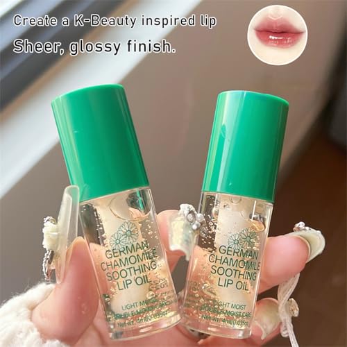 3 Pack Chamomile Lip Oil Set - Hydrating Glossy Lip Care with Natural Formula, Vegan & Cruelty-Free Clear Lip Gloss for Dry Lips, Nourishing Essential