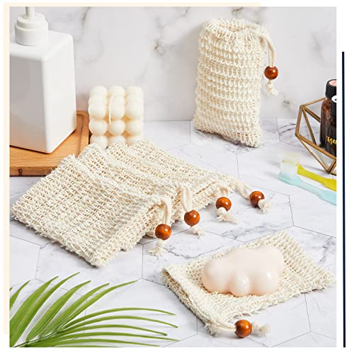 Cunhill 80 Pack Soap Saver Bag Exfoliating Soap Pouch with Drawstring Bar Wooden Bead Foaming and Drying Exfoliating Net for Bath and Shower (3.5x5.5 Inch)