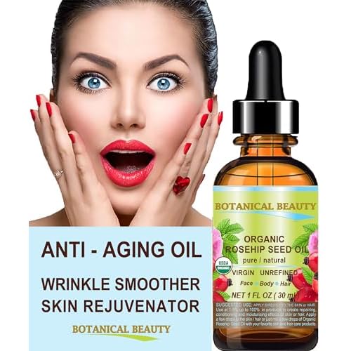 Botanical Beauty Organic ROSEHIP SEED OIL 100% Pure Natural Virgin Unrefined Cold-pressed Carrier Oil 1 Fl Oz 30 ml For Face, Skin, Body, Hair, Lip, Nails, Rich in vitamin C, Vitamin E, Anti-Aging