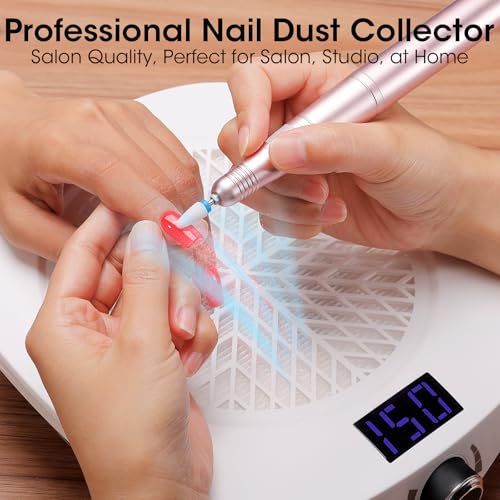 Gellen Nail Dust Collector with LED Display, 4000RPM Powerful Suction Vacuum Fan with Reusable Filter, Soft Ergonomic Shell Nail Vacuum Cleaner for Acrylic Nail Tech, Home & Salon