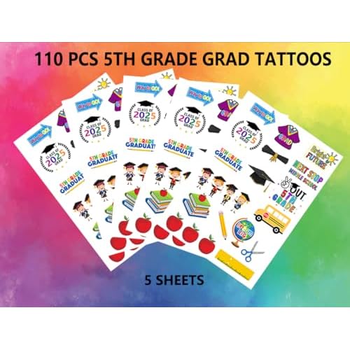 5TH Grade Graduation Temporary Tattoos for 5TH Grade Graduation Party Decorations, 5TH Grade Graduations 2026, Boys Girls Kids 5TH Grade Graduation Gifts Tattoos Supplies, 110pcs