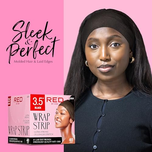 Red by Kiss Hair Wrapping Strip, Ultra Strong 2X Longer Stretch, 40 Strips, Suitable for Wet/Dry Hair, White, Styling Paper for Sleek Hairstyles (3.5", Black, 2 Pack)