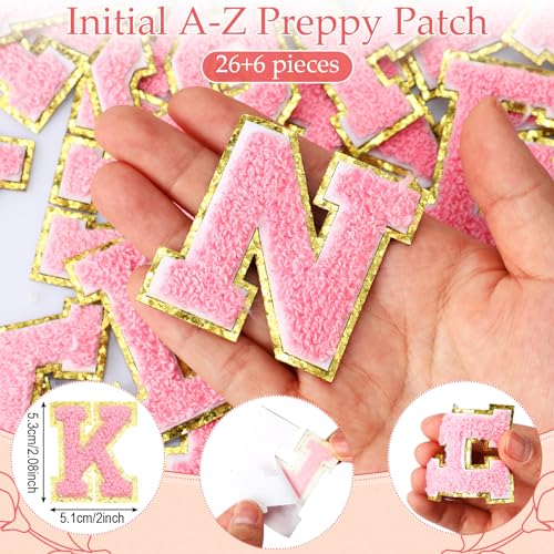 12 Personalized Initial A-z Preppy Patch Clear Makeup Bag Initial Letter Beach Travel Toiletry Cosmetic PVC Bag DIY Chenille Letter Patches Easter Exchange Gifts(Pink, Pink Letters)
