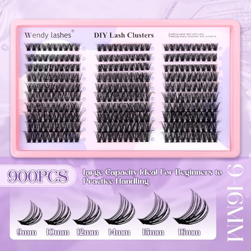 Lash Clusters Kit 40D+60D+80D 3 Styles 900PCS with Bond&Seal Cluster Eyelash Extensions Kit Bluk Natural Eyelashes Volume Eyelash Clusters DIY Lash Extension Kit D Curl Individual Lashes Kit