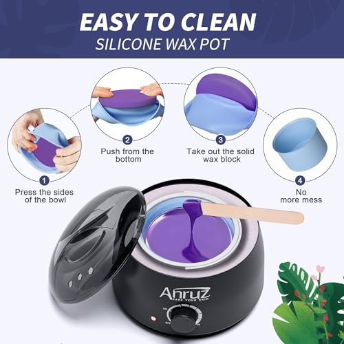 Waxing Kit for Women Men - Wax Kit for Hair Removal with Silicone Bowl,4 Bags Hard Waxing Beads and 30 Sticks - at Home Use Wax Warmer for Full Body, Bikini, Eyebrow, Face, Sensitive Skin