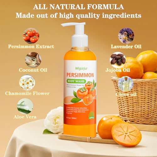 Persimmon Body Wash for Old People Smell, Natural Deodorant Bar Soap for Strong Odor Smelly Feet Remove, Cleansing Body Deodorizing with Persimmon & Green Tea Extracts