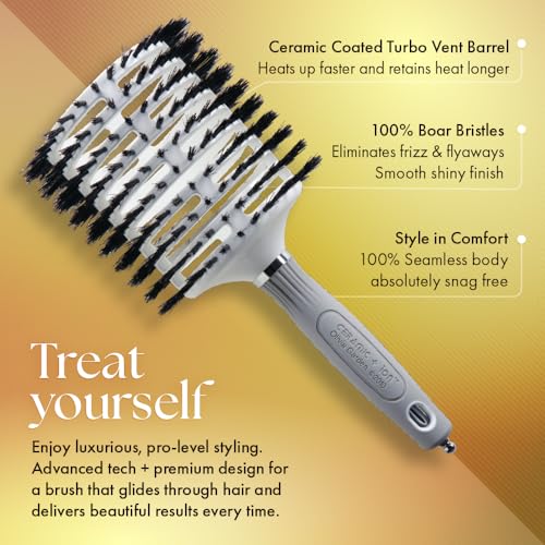 Olivia Garden Ceramic and Ion Turbo Vent 100% Boar Bristle Hair Brush with Sectioning Pick