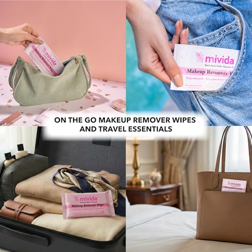 mivida 500 Count Hypoallergenic Bulk Individually Wrapped Makeup Remover Wipes with Vitamin E | Dermatologist Tested | Alcohol-Free, Fragrance-Free makeup wipes | bulk makeup wipes