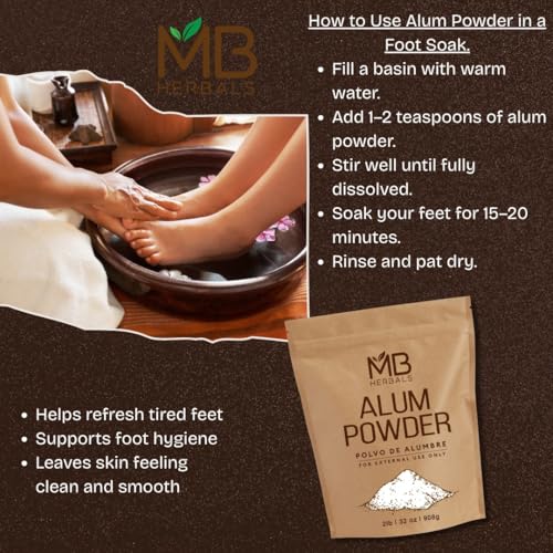 MB Herbals Alum Powder 8 oz / 0.5 lb / 227g | Deodorant | After Shave | Leather Fabric and Paper Mordant | Do Not Ingest | External Use Only