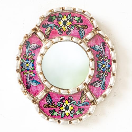 Handmade Mirrors Set of 3 for Wall Decor - Silver Leaf Small Mirror Set - Turquoise, Blue, Fuchsia Accent Decor (6in)