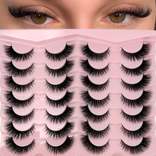 Cat Eye Lashes Natural Look Short Fluffy 16mm Faux Mink Full Strip Lashes Pack 3D C Curl Volume Fox Eye False Eyelashes 14 Pairs