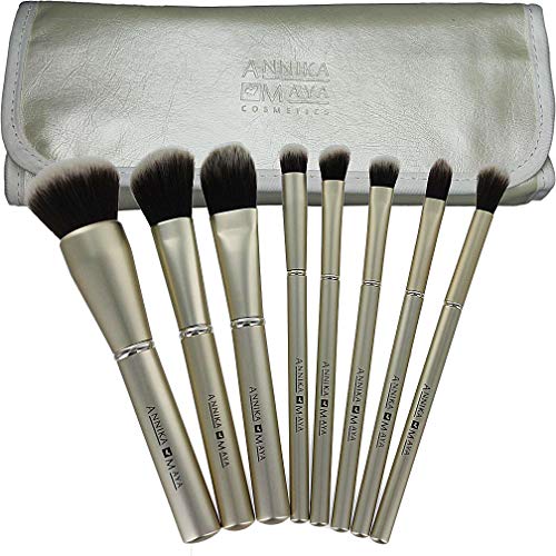 Annika Maya 8 pc Professional Cosmetic Brush Set with Bag - Synthetic Hair