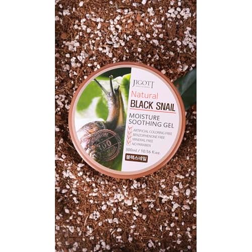 Jigott Natural Black Snail Moisture Soothing Gel 300ml/10.56 fl.oz - Artificial Coloring Fee, Benzophenone Free, Mineral Free, No Paraben (Black Snail)