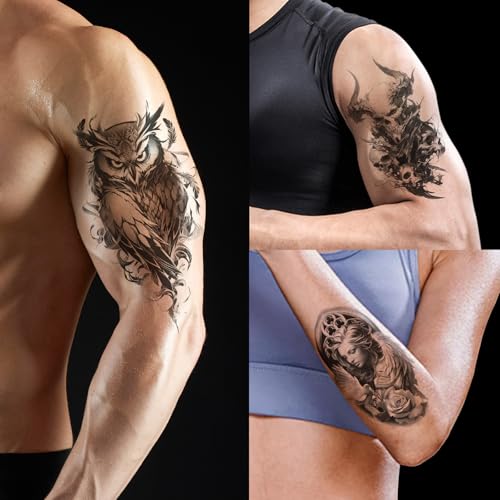 24 Sheets 8-Inch Temporary Tattoos Fake Tattoos Temporary Tattoos Adult Tatuajes Temporales Para Hombres 3D Halloween Style Lion Tiger Skull Jesus Angel Cowboy Mythology