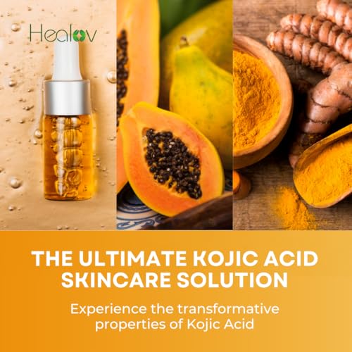 Kojic Acid Skincare Set ? Kojic Soap Cleanser, Exfoliating Body Scrub, Face Cream & Brightening Facial Serum ? Skin Brightening Hyperpigmentation Treatment, Dark Spot Corrector ? with Turmeric Papaya