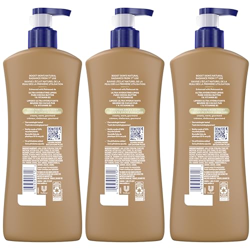 Vaseline Intensive Care Body Lotion Cocoa Radiant 3 count for Dry Skin Lotion Made with Ultra-Hydrating Lipids and Pure Cocoa Butter for a Long-Lasting, Radiant Glow 20.3 Oz