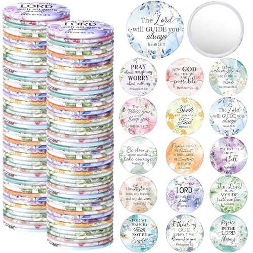 Geelin 60 Pcs Christian Compact Mirrors Gifts Bulk for Women Bible Verse Pocket Makeup Mirror Portable Floral Inspirational Religious Gift for Graduation Party Favors Church Travel Purse