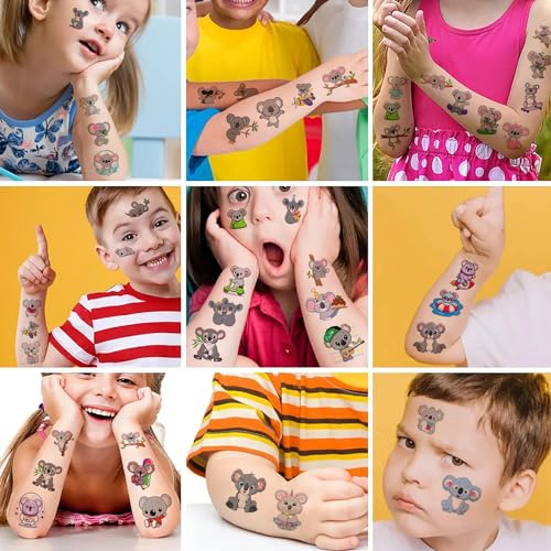 12 Sheet Koala Temporary Tattoos Stickers, Koala Birthday Party Supplies Decorations Cute Small Animal Fake Tattoos Stickers Koala Party Favors Goodie Bag Fillers School Classroom Reward Gifts