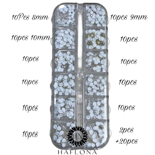 Set 132Pcs White 3D Flowers for Nails, Handmade 3D Acrylic Flowers for Nails, WeddingFlower Nail Charms Rhinestones Gems by Acrylic Powder Design Deco Nail Art Women Girls (Set White Mix 132)