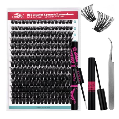 Wispy Lash Extension Kit 238Pcs Lash Clusters Kit Eyelash Extensions 9-16MM Individual Lashes Extensions with Bond and Seal Remover Tweezers DIY at Home by FADVAN (80D, 0.07D, 9-16mm)