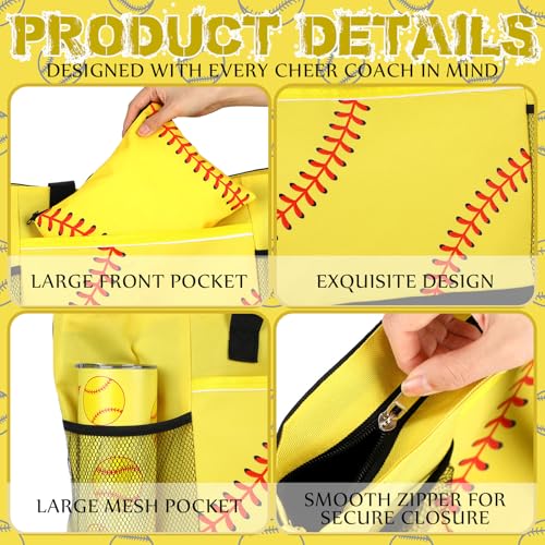 Patelai 4 Pcs Softball Gifts Set Softball Basket Stuffed Including Tote Bag 20 oz Tumbler Makeup Bag Keychain(Yellow)