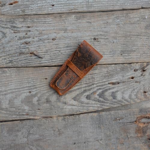 JJNUSA Old Fashioned Sleeve Travel Pouch Leather Safety Razor Case, Double Edge Razor 4.5", Shaving Accessories, Personal Care Essentials, Men's Shaving Razor Flower brown