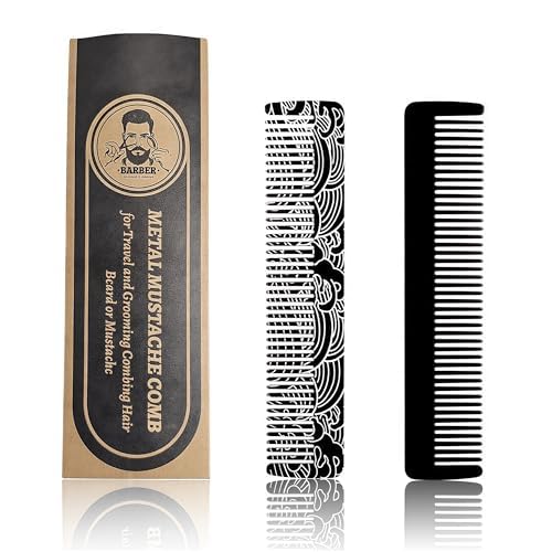 Metal Beard & Mustache Comb for Men - Pocket Comb with 3D Pattern Design for Precise Styling - Durable, Compact, Travel-Friendly Grooming Tool for Facial Hair Care (4.65inch) - Wave