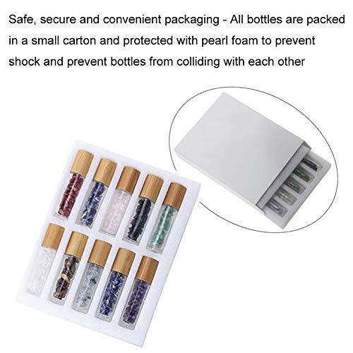 Lasenersm 10 Pieces 10ml Clear Glass Roll-on Bottles with Gemstone Roller Ball and Healing Crystal Chips Inside, Bamboo Lids - Personal Care, Aromatherapy, DIY Beauty or Wellness
