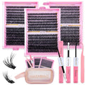 Lash Extension Kit DIY Lash Clusters 3 Boxes Cluster Lashes Soft Eyelash Extensions Wispy Individual Lashes with Lash Bond and Seal,Lash Tweezers,Washbag 6 Counts(40D 60D 80D, 3 Boxes Kit)