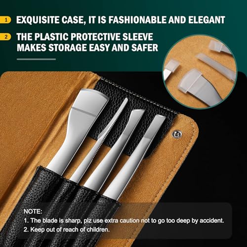 FVION Professional Pedicure Knife Set, 4PCS Ingrown Toenail Removal Blades Kit, Stainless Steel Callus Shaver Foot Blades