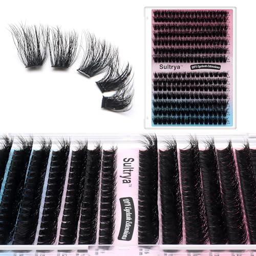DIY Eyelash Extensions False Eyelashes 280pcs Soft Lash Clusters Volume Lashes Thick Fluffy Individual Cluster Voluminous D Curly Lash Clusters Wispy Fake Mink for Dramatic Look (9-16mm, 80D+100D KIT)