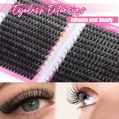 FADLASH Lash Clusters 60D+80D Fluffy Eyelash Clusters 10-18mm Clusters Eyelash Extensions D Curl Individual Lashes Natural and Volume DIY Lash Extensions