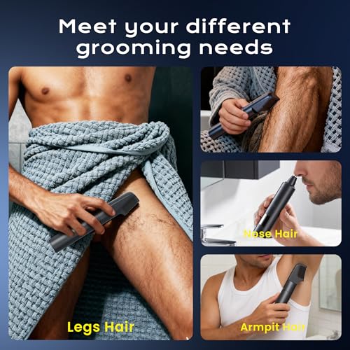 Pubic Hair Trimmer for Men, Waterproof Men Grooming Kit with LED Display, Electric Body Hair Trimmer for Men, No-Nick Groin & Ball Shaver with Adjustable Guide Comb, USB Rechargeable (Glossy Black)