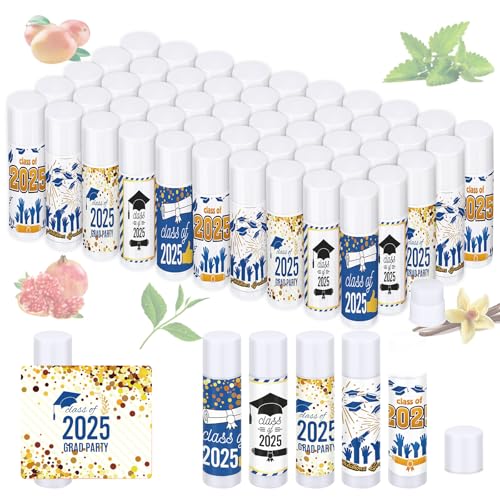 Dunzy 50 Pcs 2026 Graduation Lip Balm Bulk Gifts Graduation Party Favor Class of 2026 Lip Balm for Students High School College Classmates Celebration Party Grad Supplies(Blue)