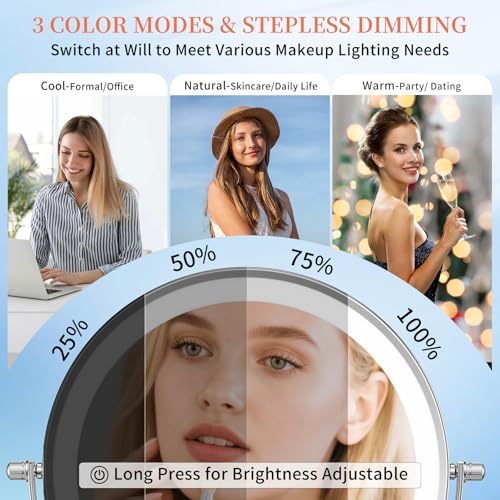 FUNTOUCH 30X/1X Wall Mounted Lighted Makeup Mirror, 5000mAh Rechargeable 9" Double Sided Magnifying Bathroom Mirror, 3 Color Modes Touch Dimmable Extended Arm 360 Rotation with Adapter,Chrome
