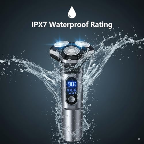 Electric Razor for Men Cordless: Wet/Dry Rotary Shaver Waterproof - USB Fast Charging & Sensitive Skin Care. 3-Blade Rotary Shaving System.LED Display, Travel Lock