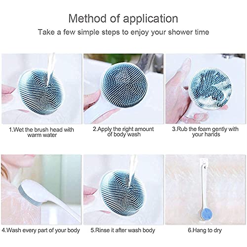2 Pack Silcone Back Brush with Long Handle (Green+Blue)