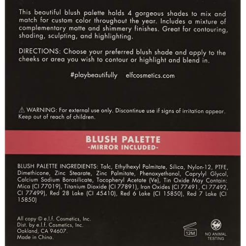 e.l.f. Powder Blush Palette, 4 Tonal Shades, Light, 0.56 oz.