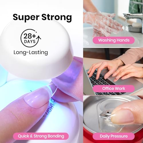 Beetles Gel Nail Kit Etch-X, Coffin Medium, 288pcs 12 Sizes Nail Tips, 3Pcs 15ml HEMA-Free Nail Glue Top Coat & Base Gel Set, with Mini Lamp, Press On Nail, Long Lasting Extension DIY Set at Home
